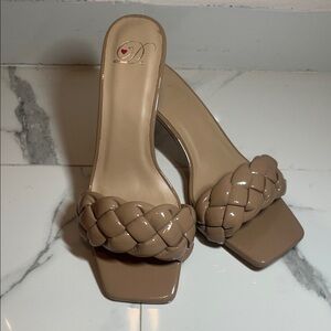 Daisy Braided Strap Nude Slide Heels